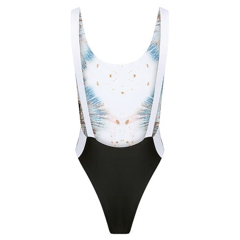Sorrento One Piece in Calcutta Reversible, Scoop neckline, Mesh side detail, Low back thick strap detail  High 80's cut waist